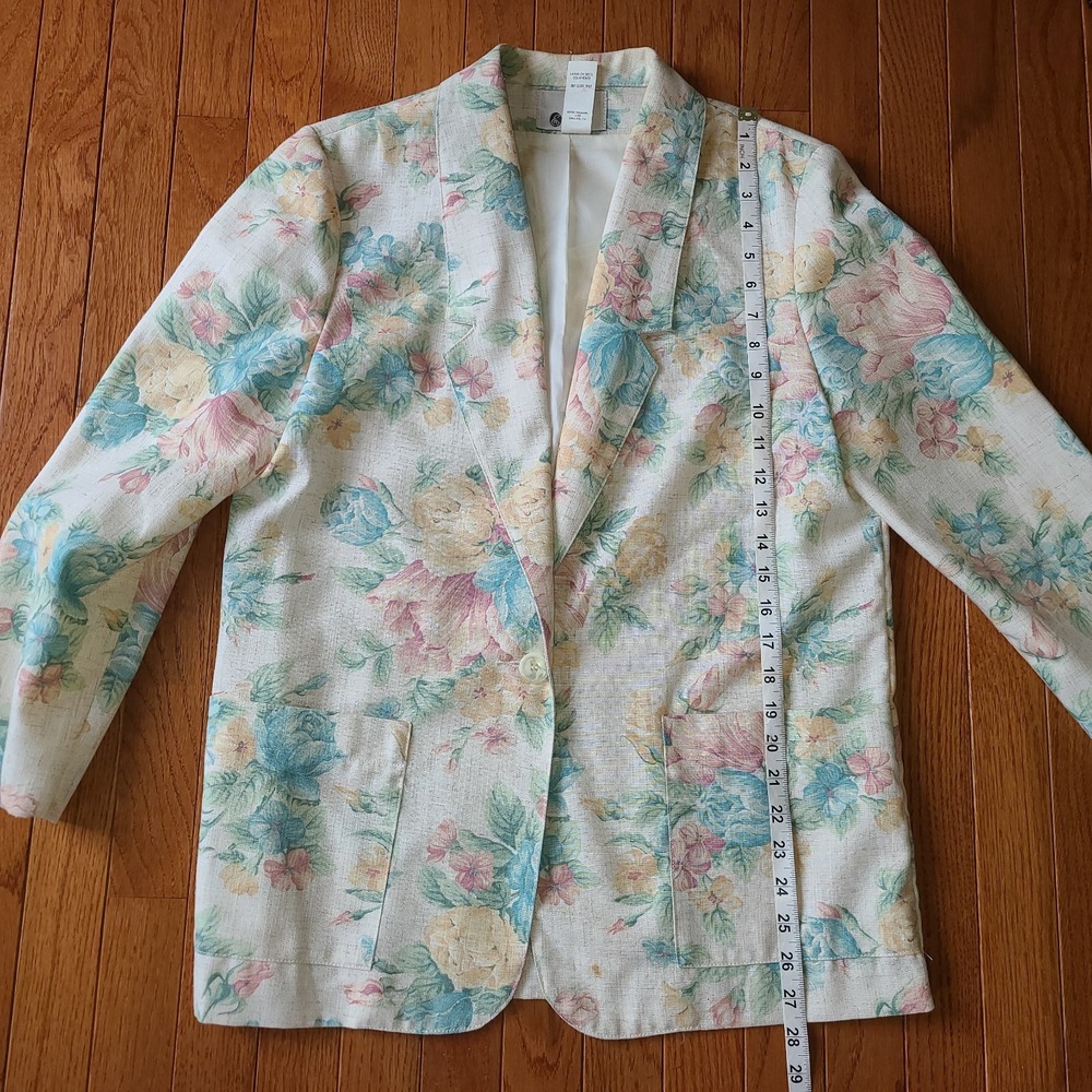 Vtg EHL 90s Oversized Cottagecore Blazer Golden Girls Ivory Pastels Floral 10P